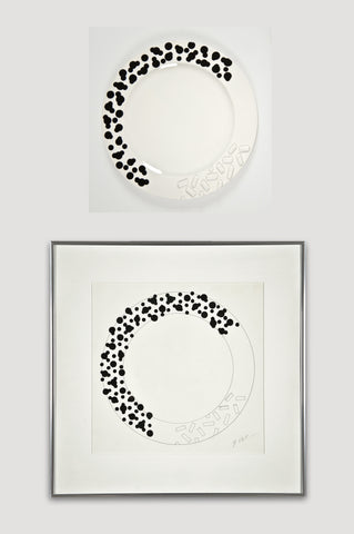 Collectors Set: Rucola Plates and Drawing <br/> by Ettore Sottsass for Bloomingdale's