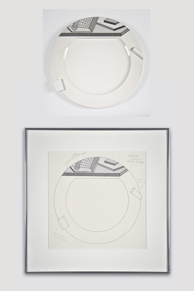 Collectors Set: Lettuce Plate and Drawing by Ettore Sottsass for Bloomingdale's and Memphis sold by the modern archive