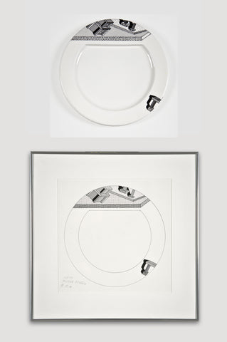 Collectors Set: Indivia Plate and Drawing <br/> by Ettore Sottsass for Bloomingdale's