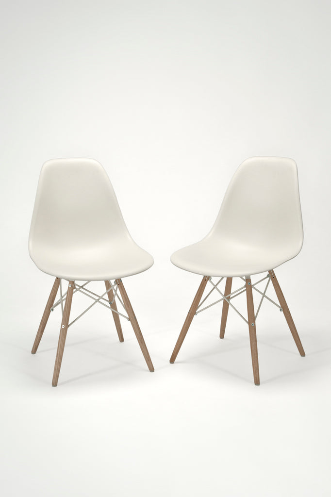 Pair of Eames Molded Plastic Dowel-Leg Side Chairs (DSW) sold by the modern archive