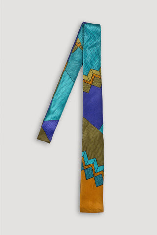 Memphis Milano Silk Tie in Blue/Rust <br/> by Ettore Sottsass